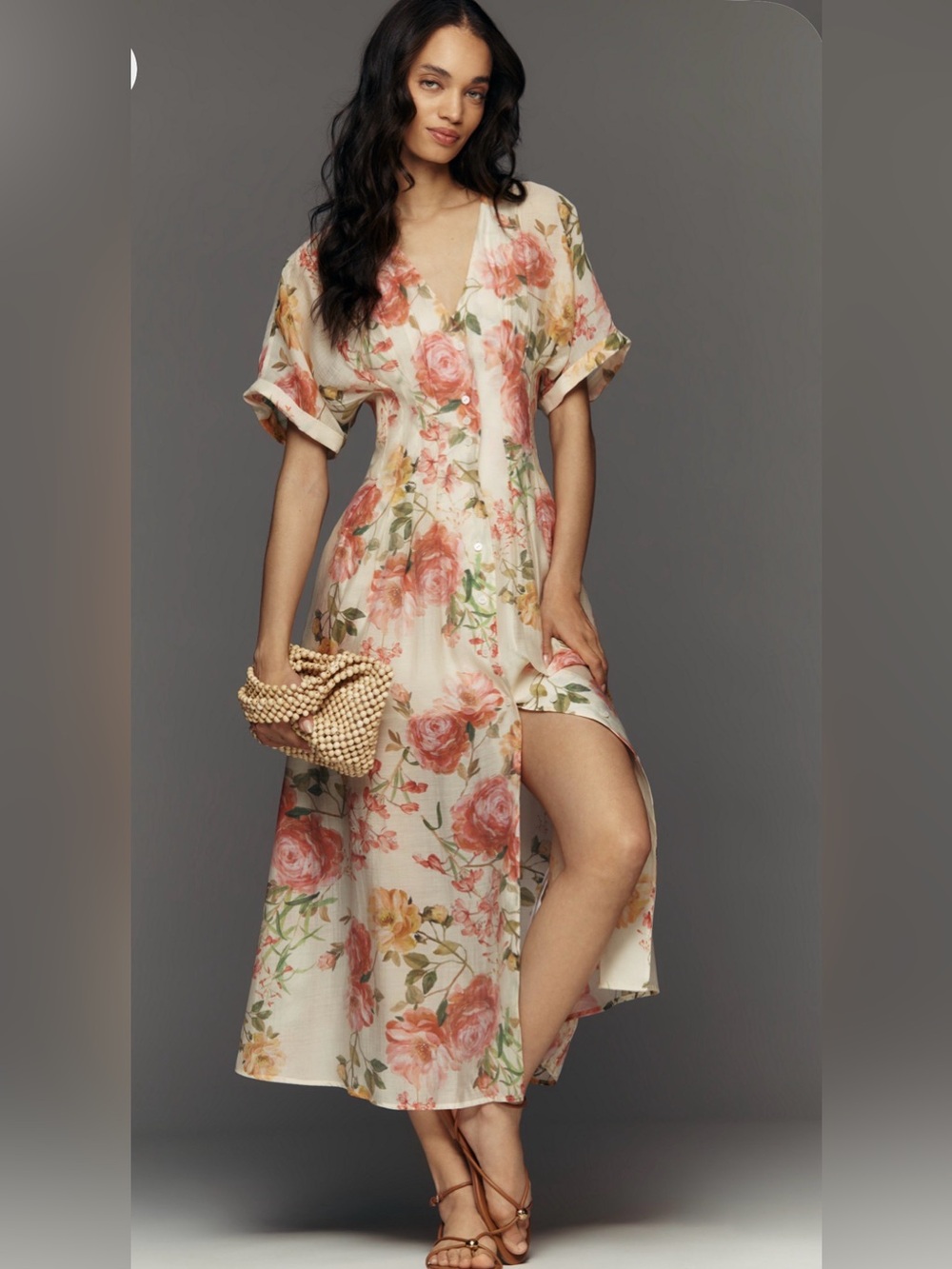 Exquise Tobie Floral Button Front Midi Shirt Dress Medium NWT